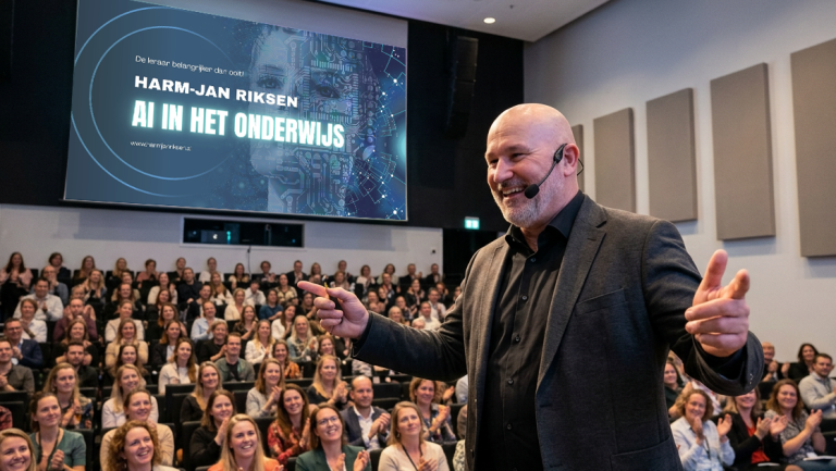Harm-Jan geeft een inspirerende presentatie over AI in het onderwijs.
